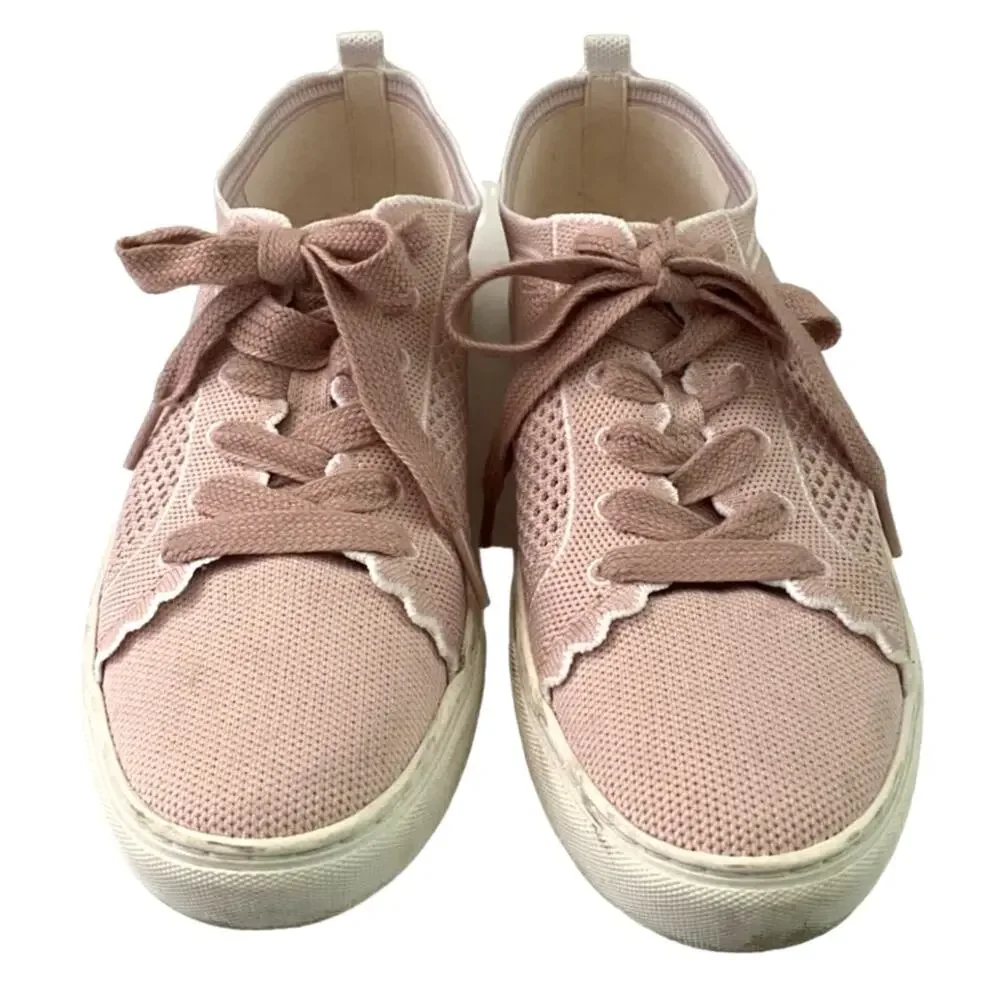 Kate Spade Pink Ainslee Mesh Scallop Sneakers Size 8.5 Preppy Casual Coquette